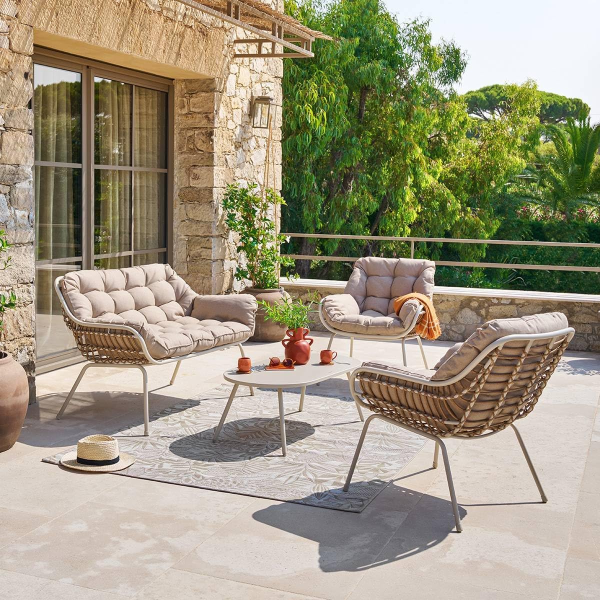 etevert - Paopao Beige/Argile - salon 4 places - anti-rouille, coussins confortables