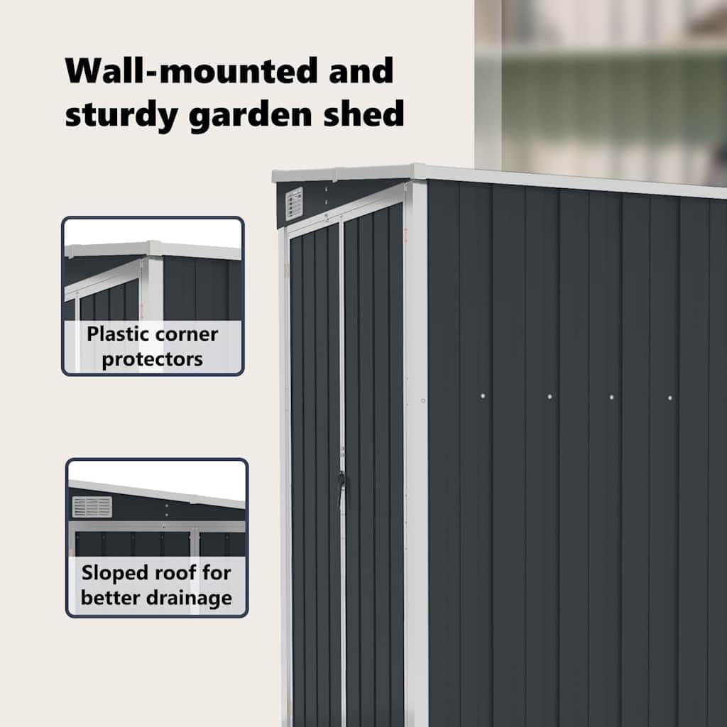 etevert Remise de Jardin Murale Anthracite 118x100x178 cm Acier,Structures extérieures, Cabanes & abris de Jardin,316219