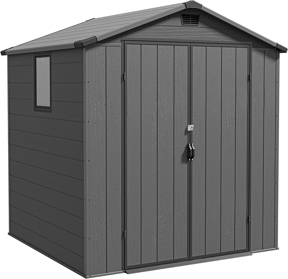 etevert - abri de jardin plastique 1,8x1,8m, porte verrouillable, résistant intempéries