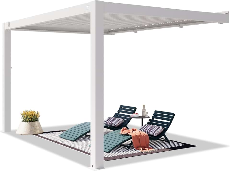 etevert - Pergola adossée série Aluminium - 3x4 m - lames orientables, poteaux aluminium blancs