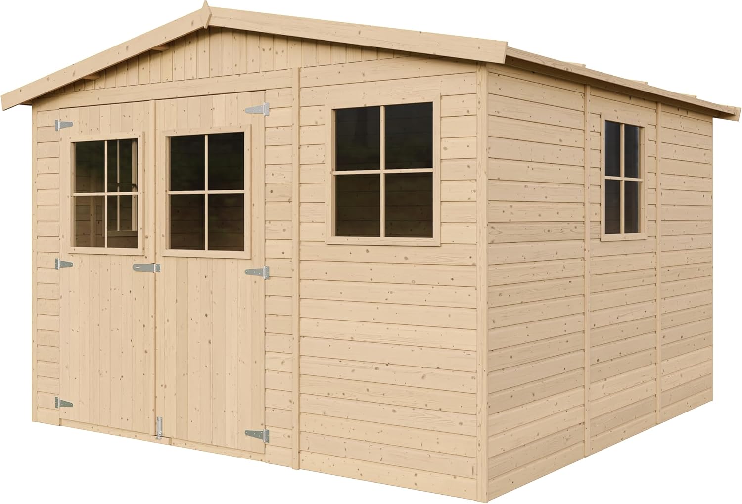 Abri de Jardin en Bois Naturel - Stockage extérieur avec fenêtres- H226x316x324 cm/9 m² Hangar en Bois Naturel - Atelier Rangement Outils et vélos- etevert M335
