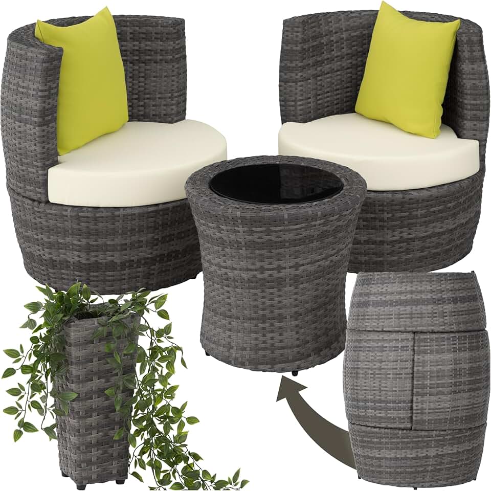 etevert - Salon de jardin encastrable 2 places - Aluminium, polyrotin, coussins et pot de fleur - Idéal balcon terrasse