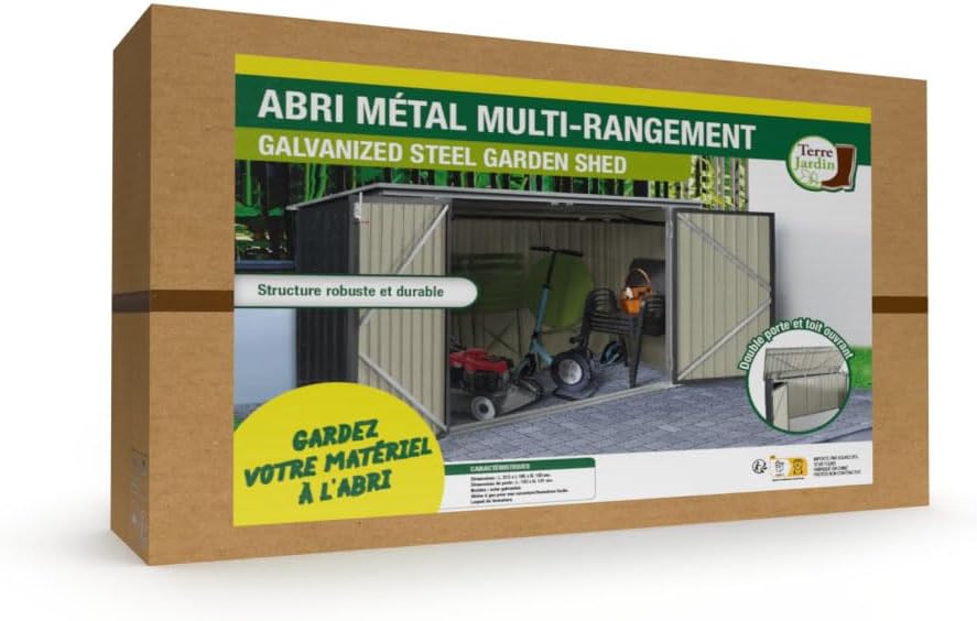 etevert - Abri de jardin métal 210x105x130cm - toit ouvrant, double porte, rangement vélos
