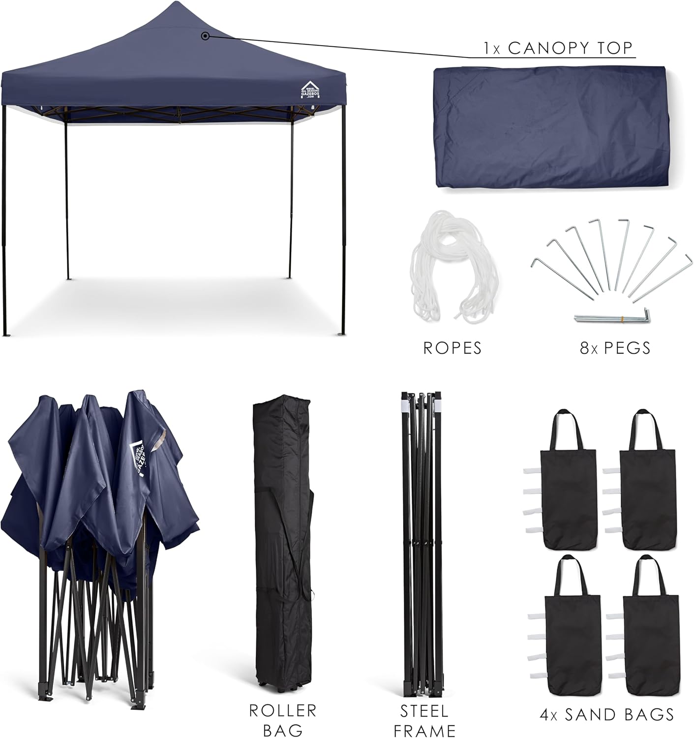etevert - Tonnelle Pliante Série - 3x3m - Étanche, robuste, haute qualité, Bleu Marine