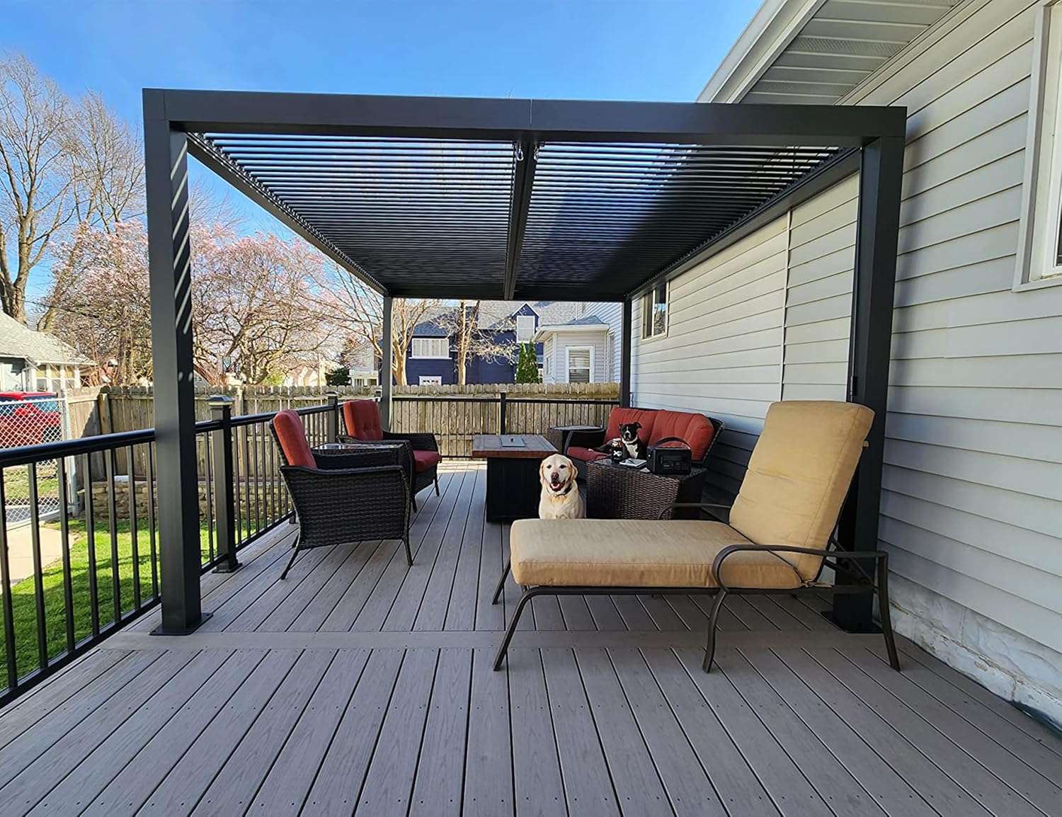 etevert Pergola Bioclimatique 4,24 x 3 m Pergola Aluminium Lames Orientables Superficie 12,72 m² Tonnelle de Jardin Exterieur Belvédères pour Patio Terrasse Exterieur, Gris