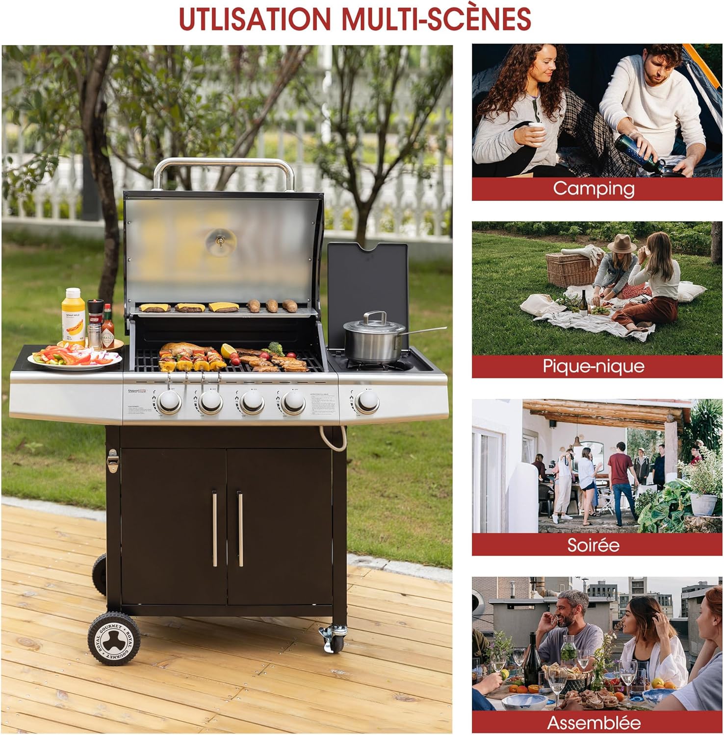 etevert – Barbecue Série 4+1 – 14,5kW, inox, tablettes, 2 portes
