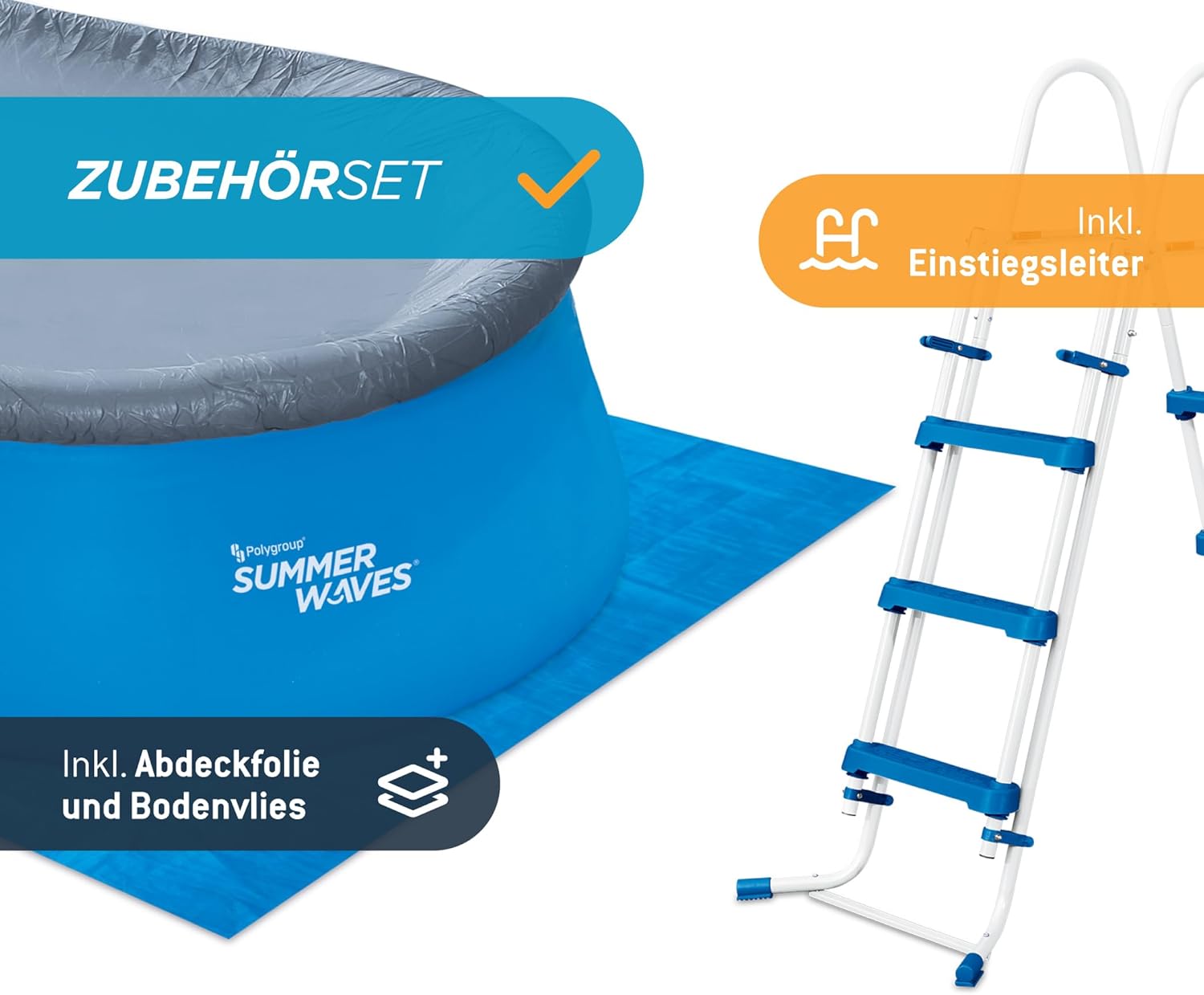 etevert Quick Up Kit complet de piscine - Ovale - 457 x 305 x 107 cm - Bleu - Piscine hors-sol et piscine avec pompe à filtre, échelle, tapis de sol et bâche