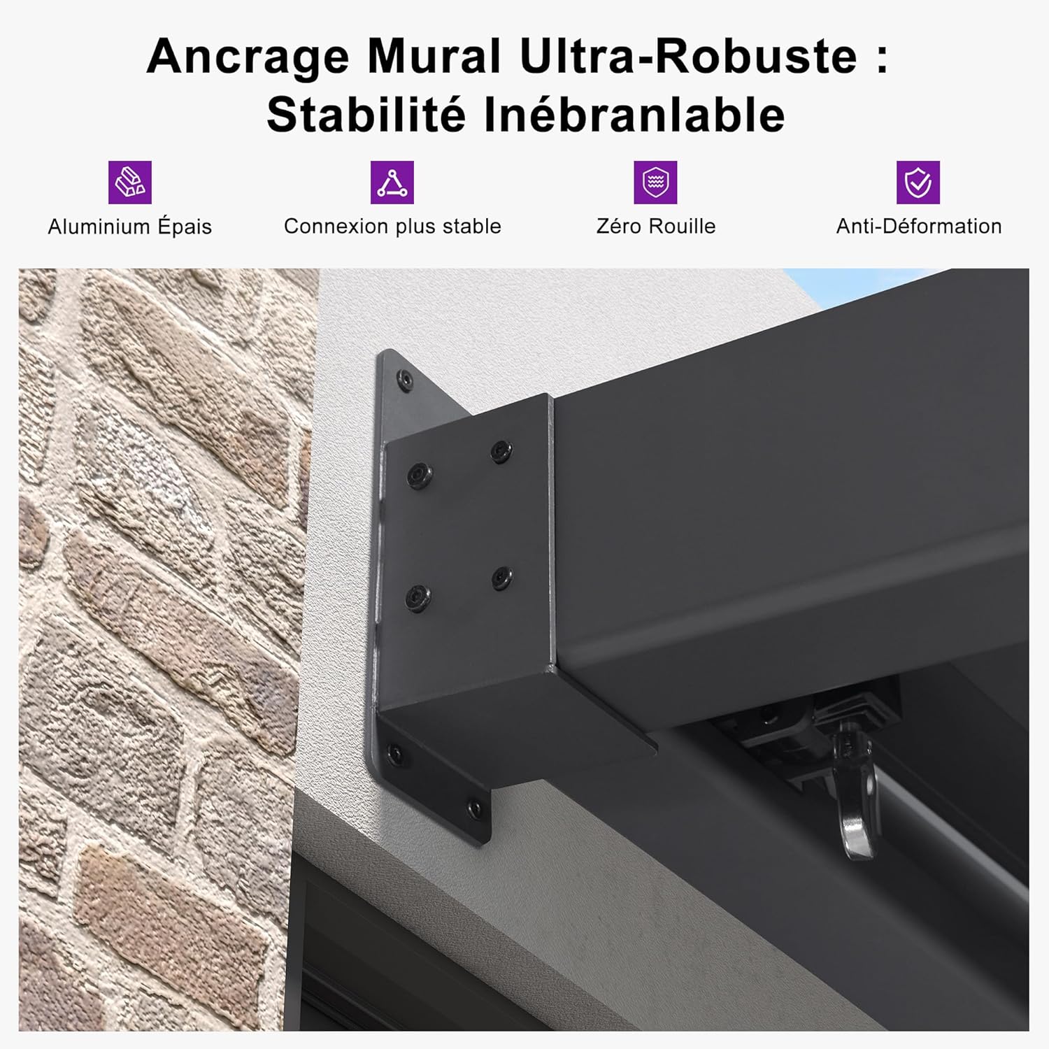 etevert - Pergola bioclimatique adossée - 2,5x3 m - aluminium, lames orientables, résistante intempéries