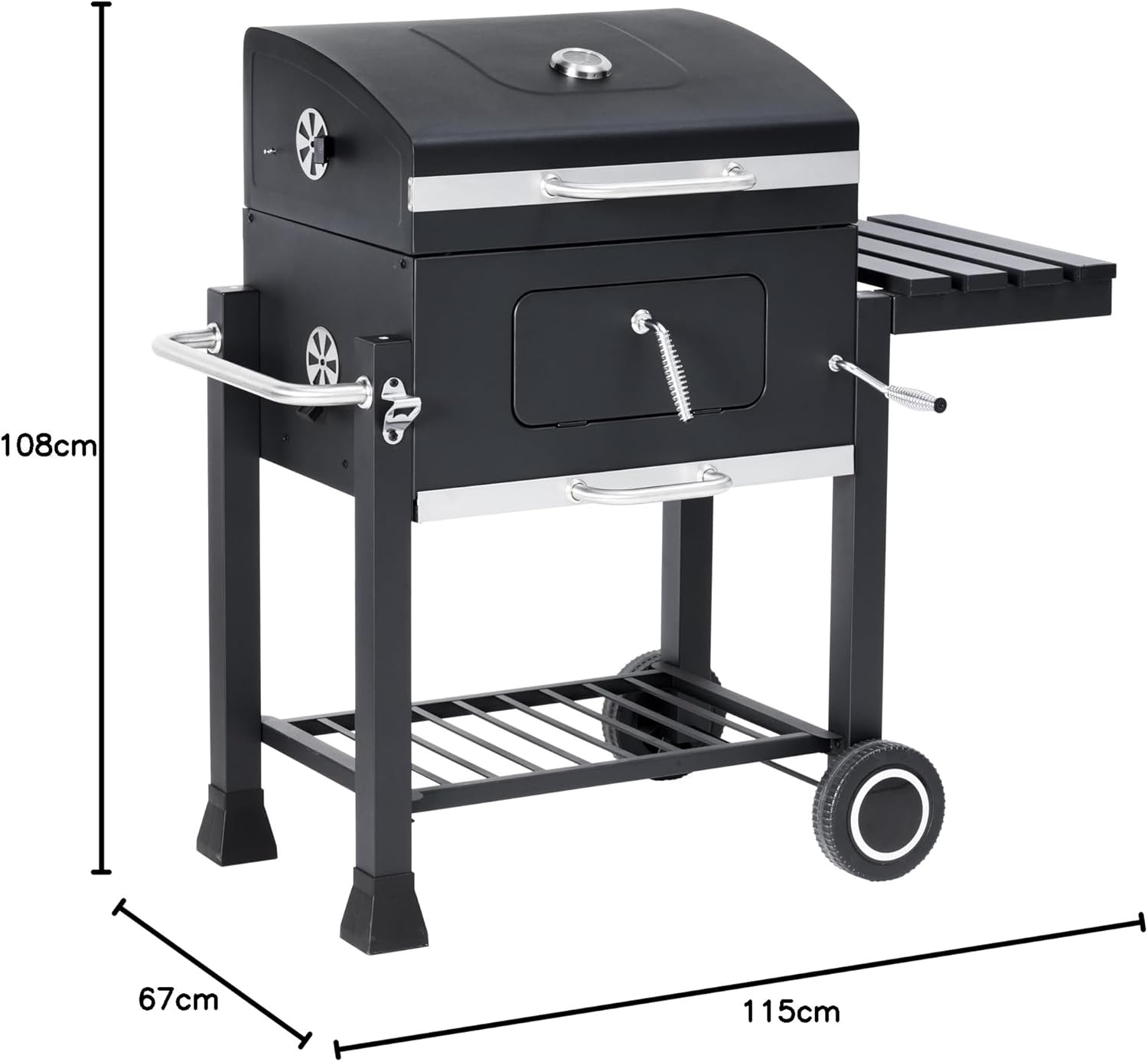 etevert - Memphis - acier, grille, tablette pliable, roulettes, thermomètre, bac à cendres