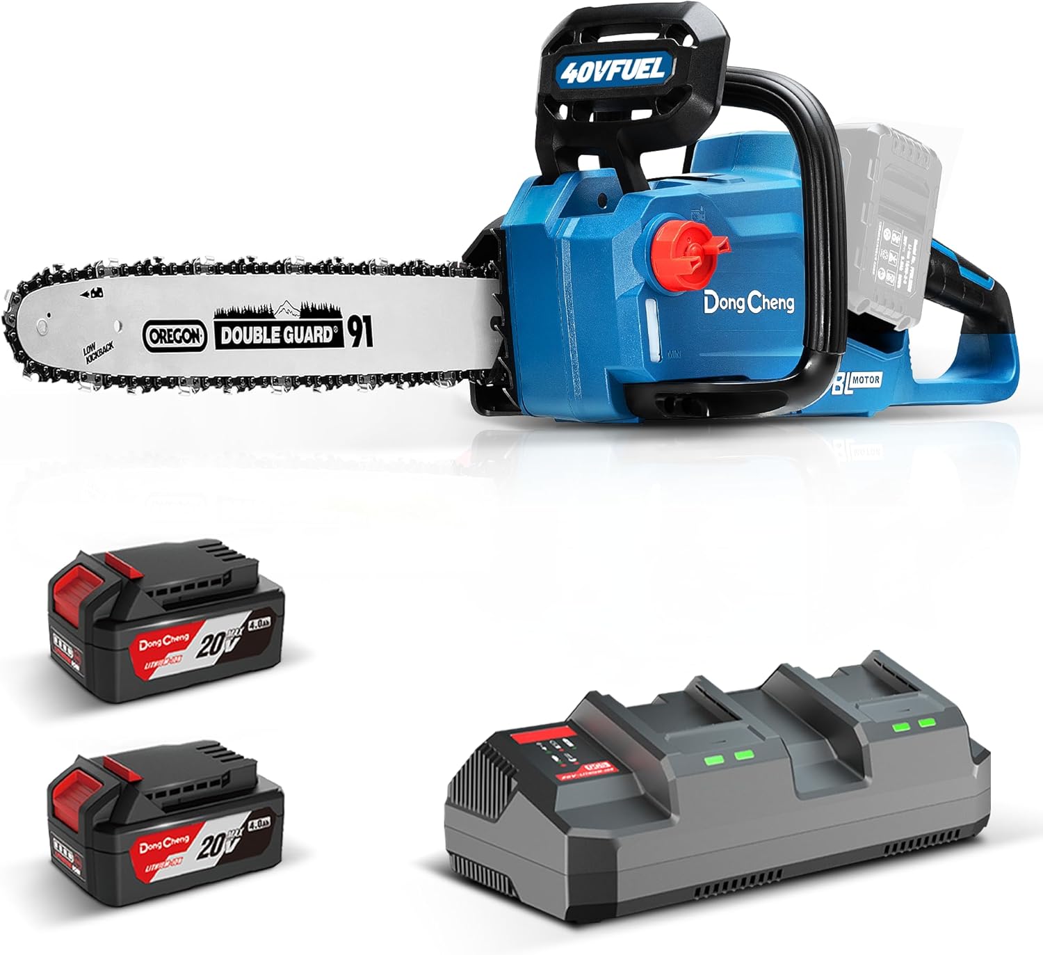 etevert - Tronçonneuse sans fil 40V - 38 cm - Moteur brushless, 2 batteries 4 Ah