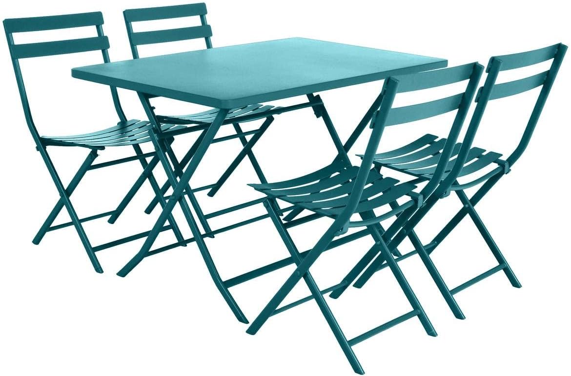 etevert - Greensboro - 120x70cm - table pliante 4 places acier bleu