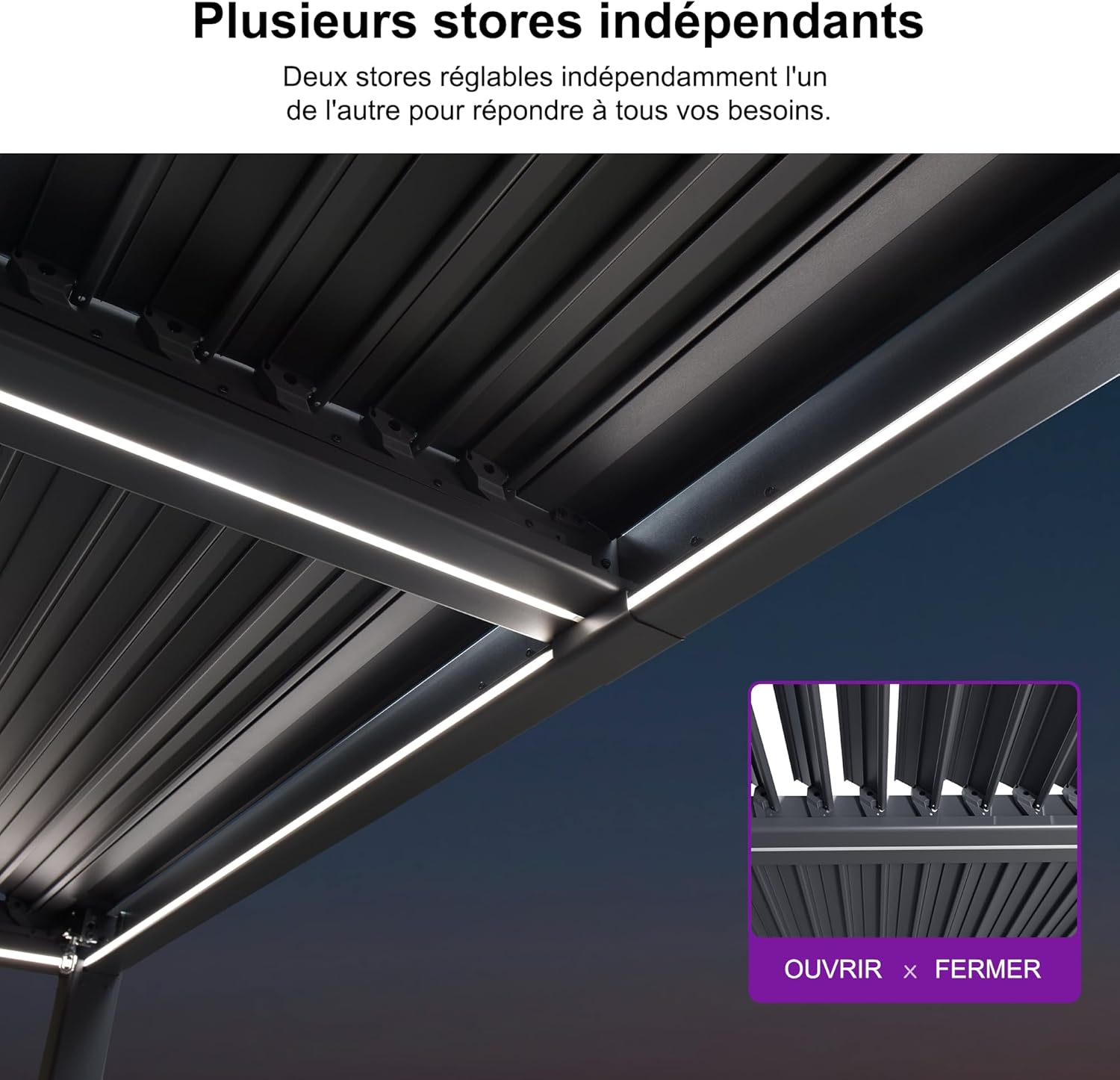 etevert - Pergola aluminium bioclimatique - 3 x 4,25 m - Lames orientables, LED, étanche