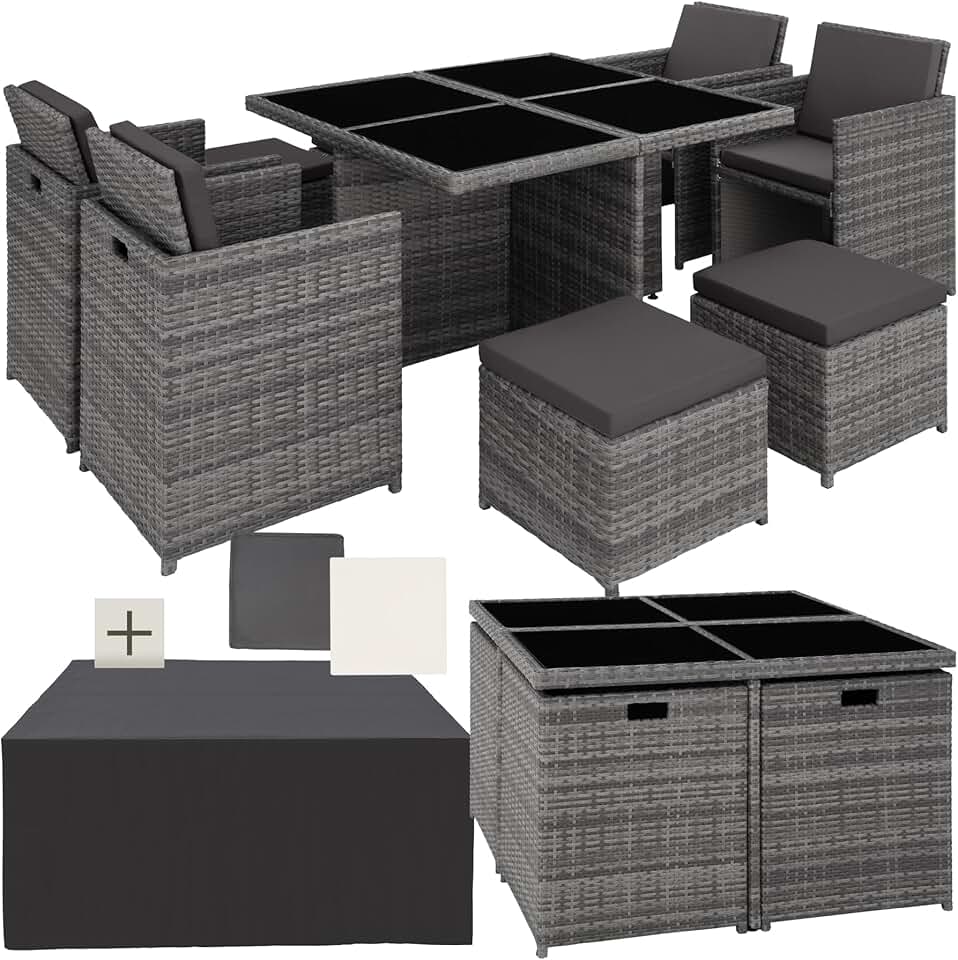 etevert - Salon de jardin 8 places aluminium rotin gris, confortable