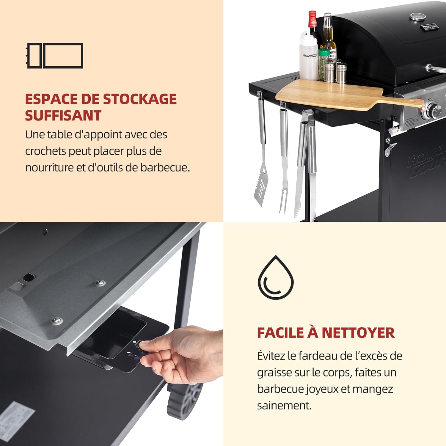 etevert – BBQ Gaz 3 brûleurs – 9kW – chariot, capot, grilles, jardin