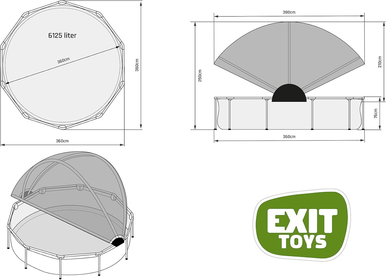 etevert Piscine Wood avec Voile d'Ombrage - ø360x76cm - Piscine Hors Sol Ronde avec Pompe Filtrante à Cartouche - Protection Optimale Contre Les Rayons UV - Entrée Basse - Design Unique - Marron