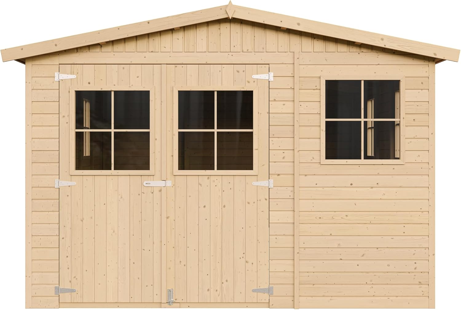 Abri de Jardin en Bois Naturel - Stockage extérieur avec fenêtres- H226x324x516 cm/15 m² Hangar en Bois Naturel - Atelier Rangement Outils et vélos- etevert M337