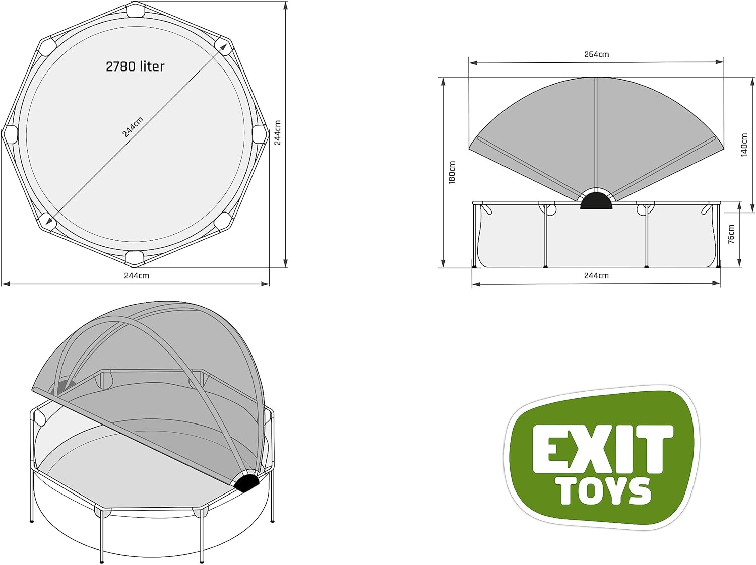 etevert Piscine Lime avec Voile d'Ombrage - ø244x76cm - Piscine Hors Sol Ronde avec Pompe Filtrante à Cartouche - Protection Optimale Contre Les Rayons UV - Entrée Basse - Design Unique - Vert