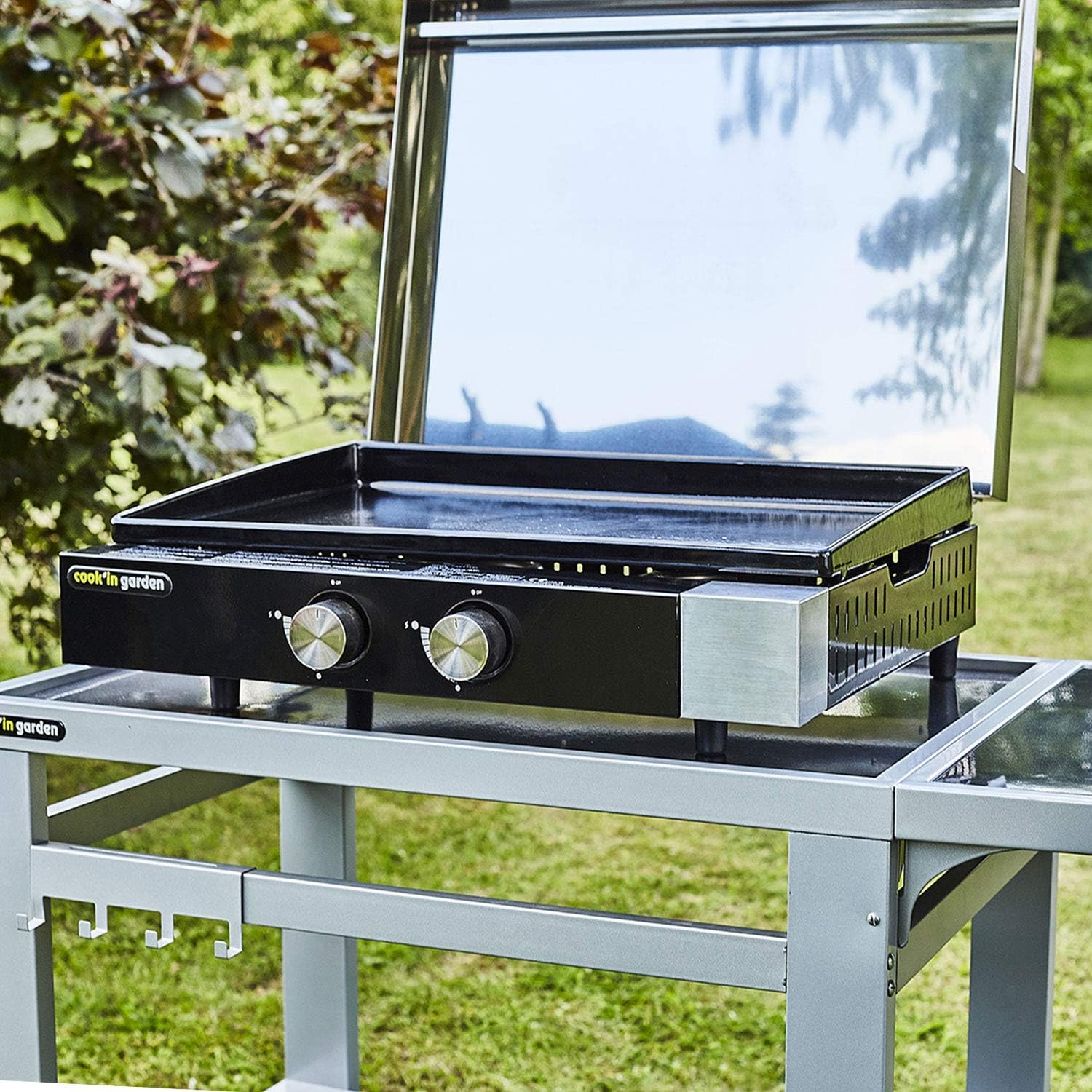 etevert - Plancha Finesta - 2 brûleurs fonte - capot, 8-10 pers.