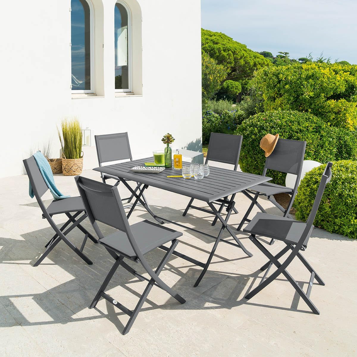 etevert - Azua table de jardin pliante 6 places, aluminium gris