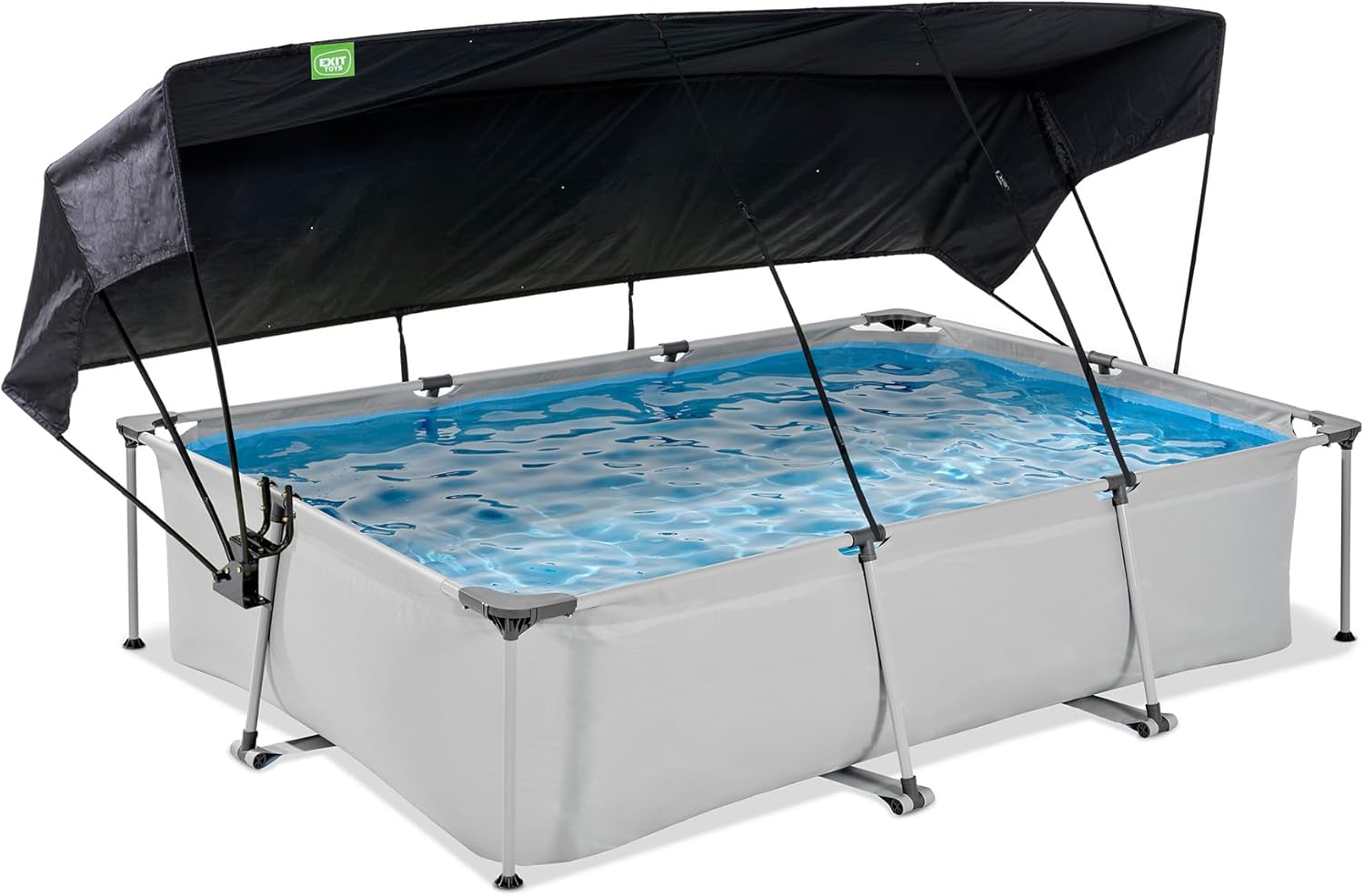 etevert Piscine Soft Grey avec Voile d'Ombrage - 300x200x65cm - Piscine Hors Sol Rectangulaire avec Pompe Filtrante à Cartouche - Protection Optimale Contre Les Rayons UV - Entrée Basse - Gris