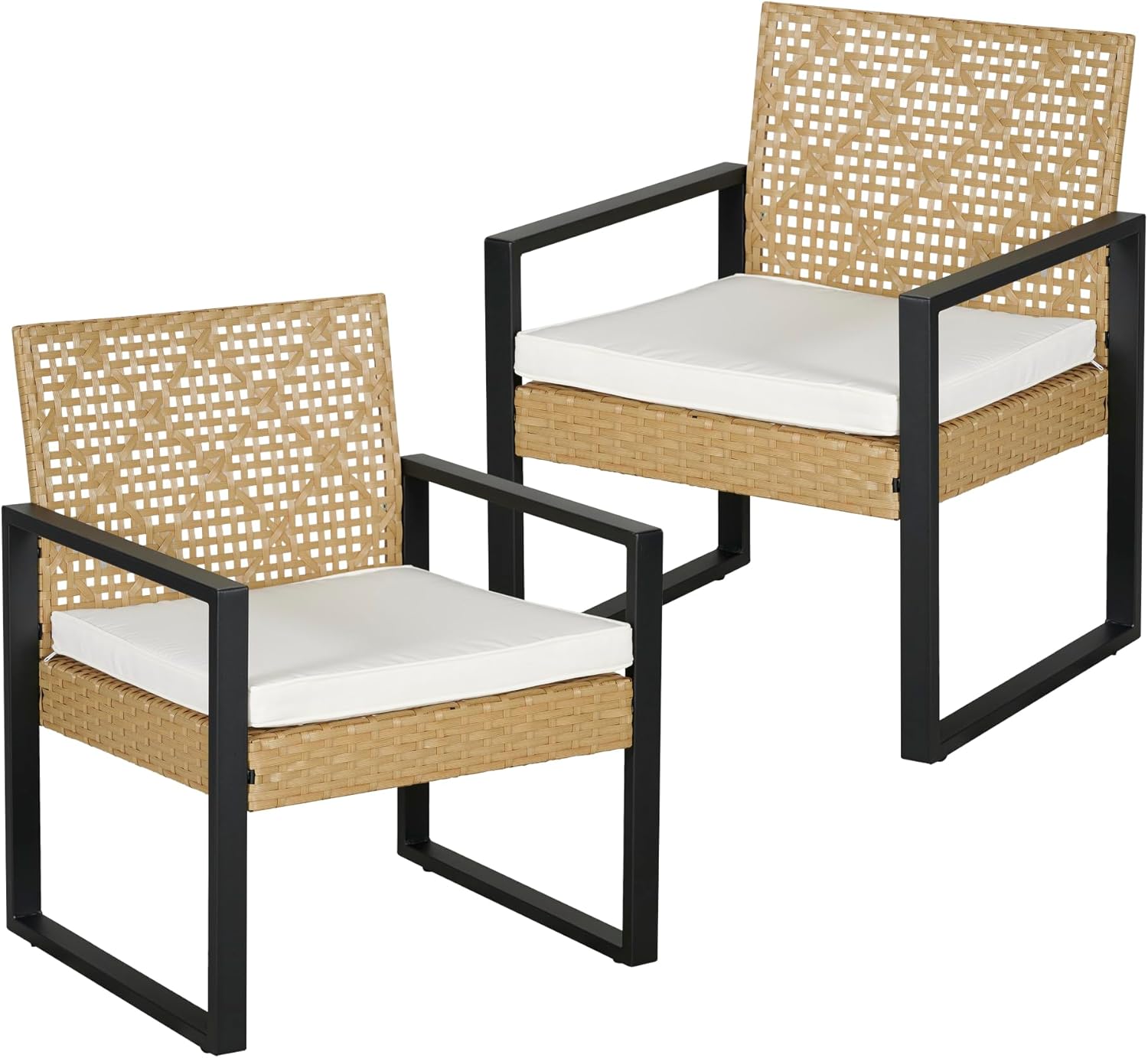 etevert - Salon de jardin 4 pièces, acier/acacia, 2 chaises + banc, beige/naturel