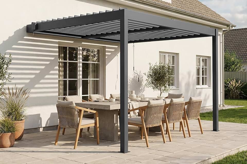 etevert - Pergola Piana 3x2,5m alu gris, persienne brise-vue