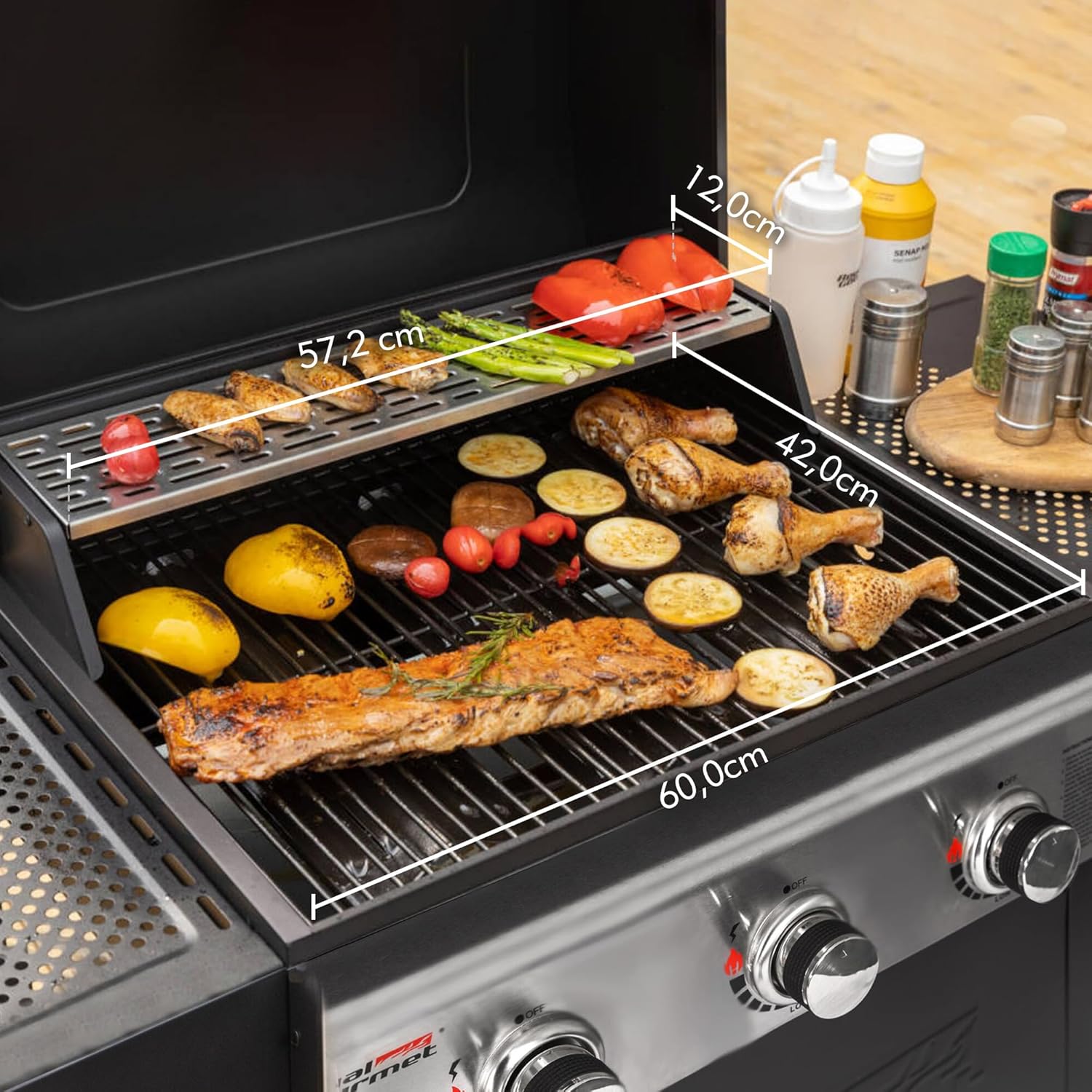 etevert – BBQ Gaz 3 brûleurs – 9kW – chariot, capot, grilles, jardin