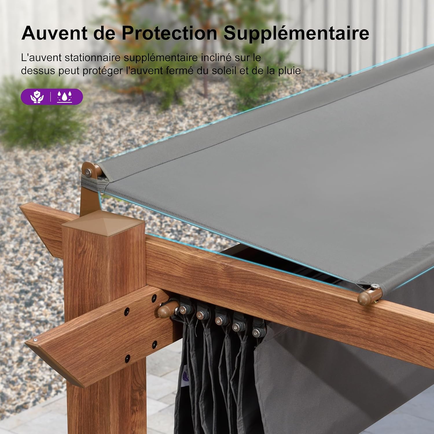 etevert - Pergola aluminium - 4x3m - toile rétractable, teck, imperméable