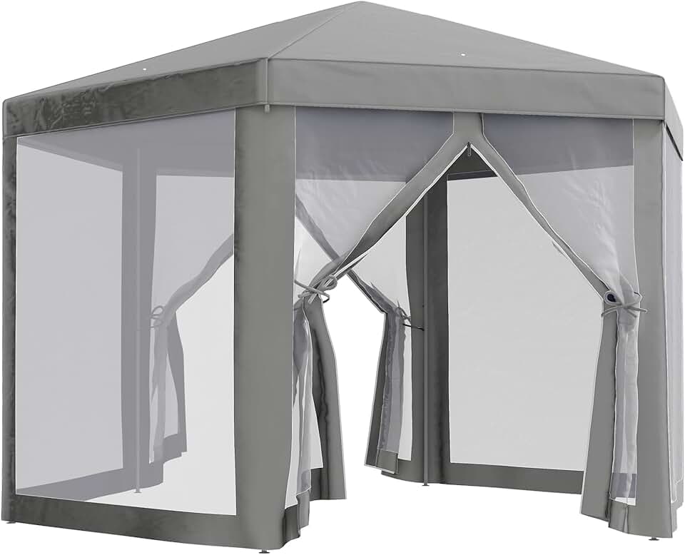 etevert - Tonnelle hexagonale Cosy, métal et polyester, gris, 3,5m