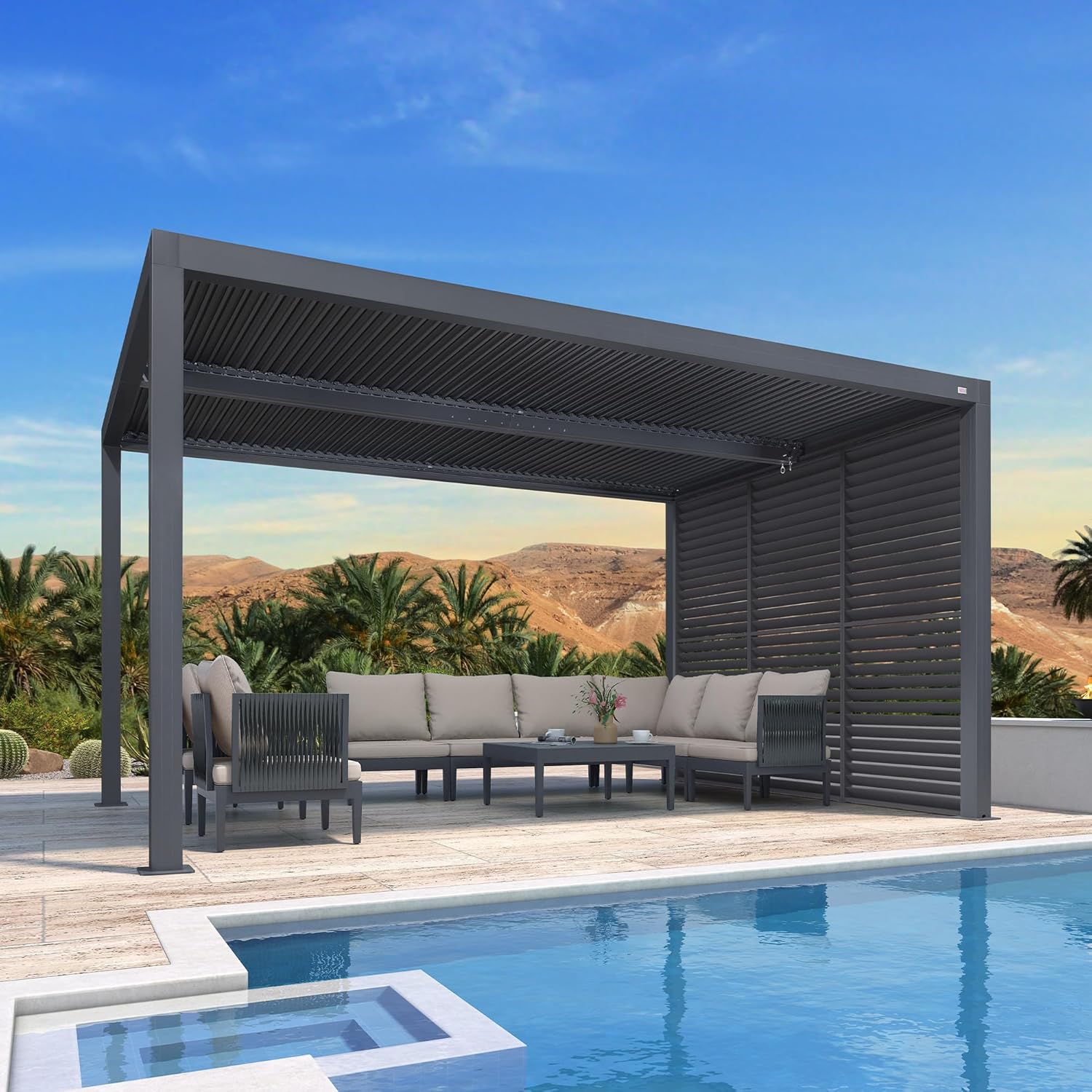 etevert - Pergola bioclimatique - 4,24x3m - aluminium, persienne fixe, lames orientables