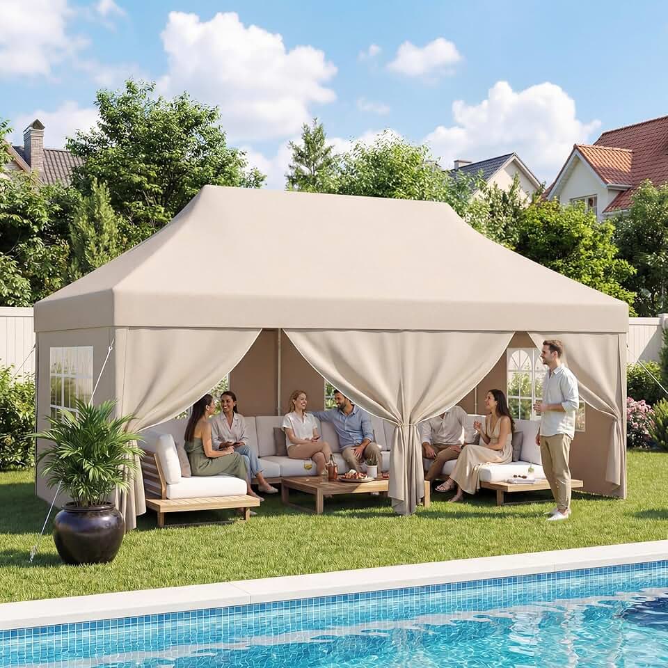 etevert - tonnelle pliante série 3x6 - réglable, tissu Oxford imperméable, beige