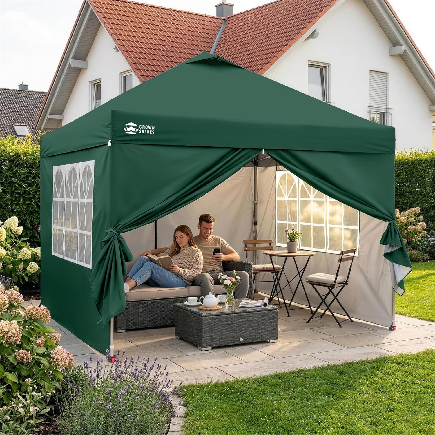 etevert Tonnelle Pliante 3x3 Imperméable, Barnum Pliant de Jardin Exterieur, Pop-Up Gazebo avec Sac de Rangement, UPF 50+, avec 4 Parois Latérales Amovible, 4 Sac de Sable, Vert Forêt