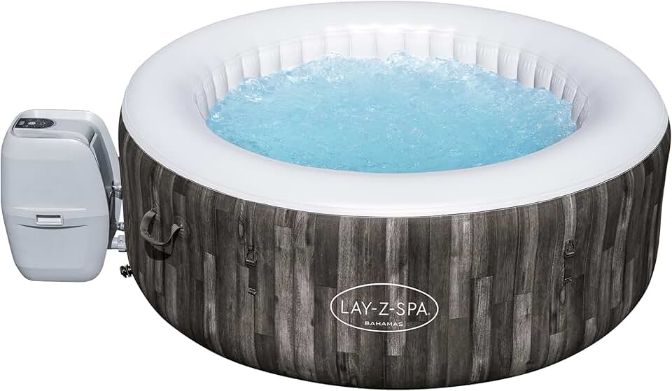 Spa Gonflable Rond etevert® Bahamas Airjet Motif Bois 2 à 4 Personnes, 180 x 66 cm