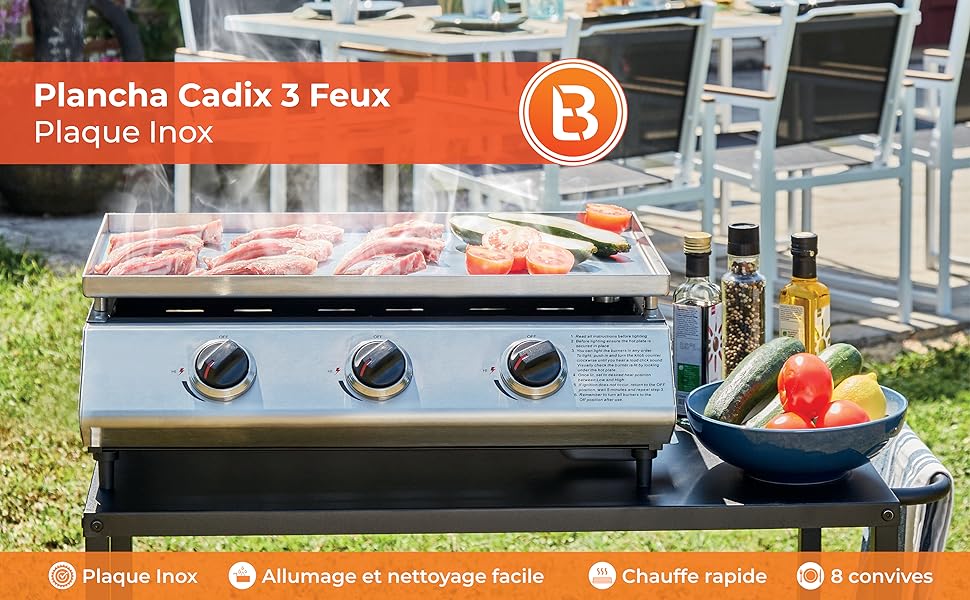 Plancha gaz Cadix 3 feux etevert