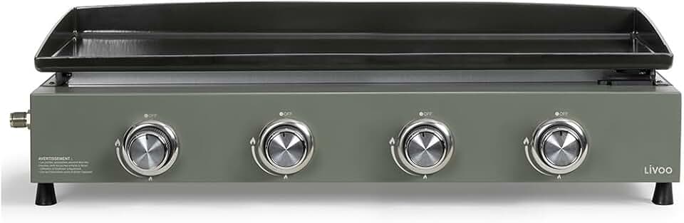 etevert - plancha gaz 4 brûleurs - 78,5 x 34,5 cm - 10 kW, butane/propane, DOC325