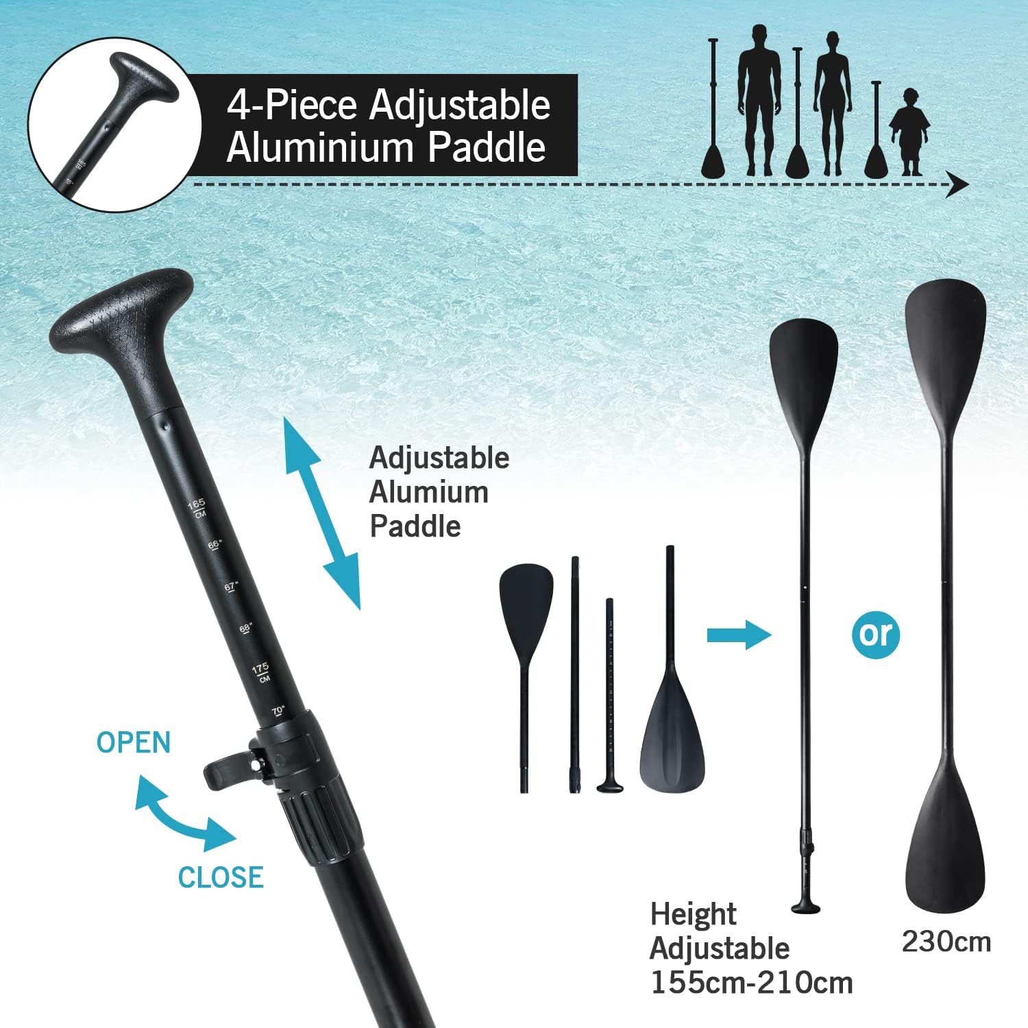 etevert - Paddle gonflable adulte - 320/335cm - 2 places, siège kayak, pagaie alu, support caméra, jusqu'à 150kg