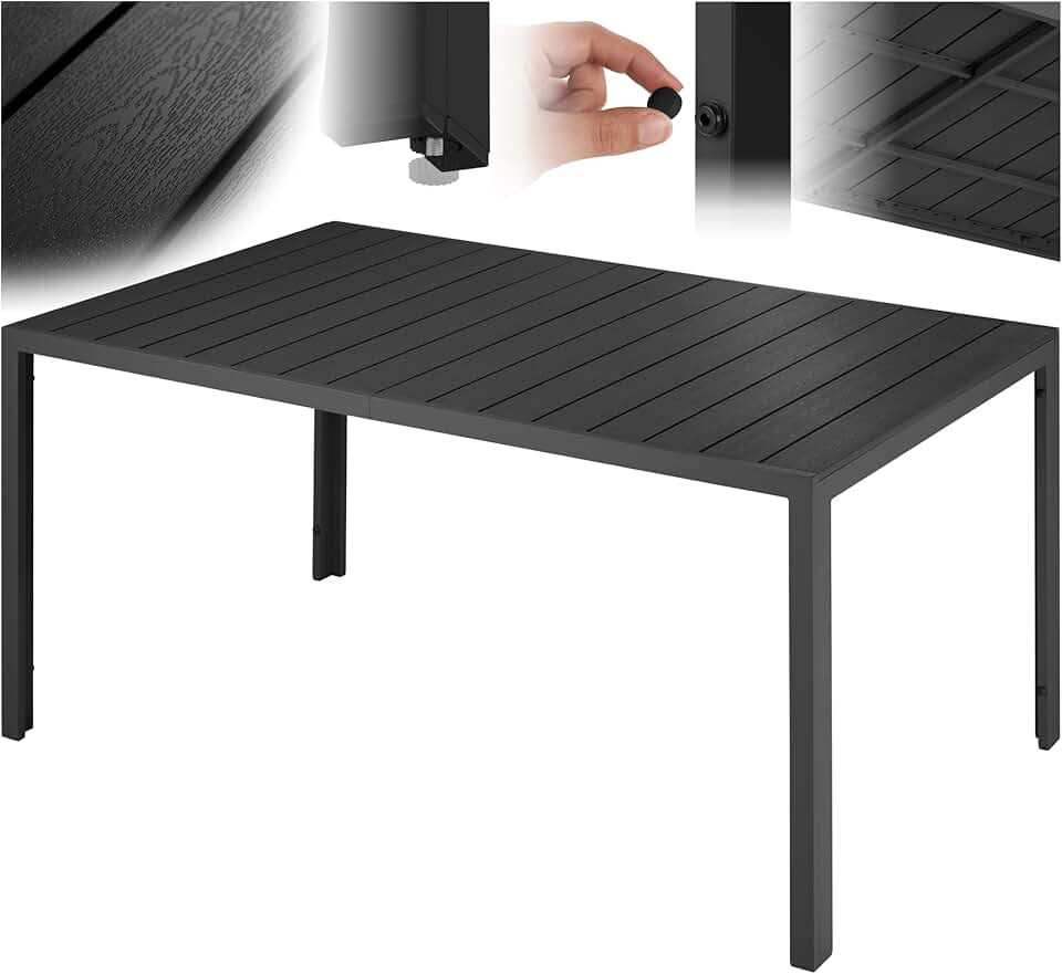 etevert - Table à manger aluminium bois 150x90x74,5 cm, réglable, anti-intempéries