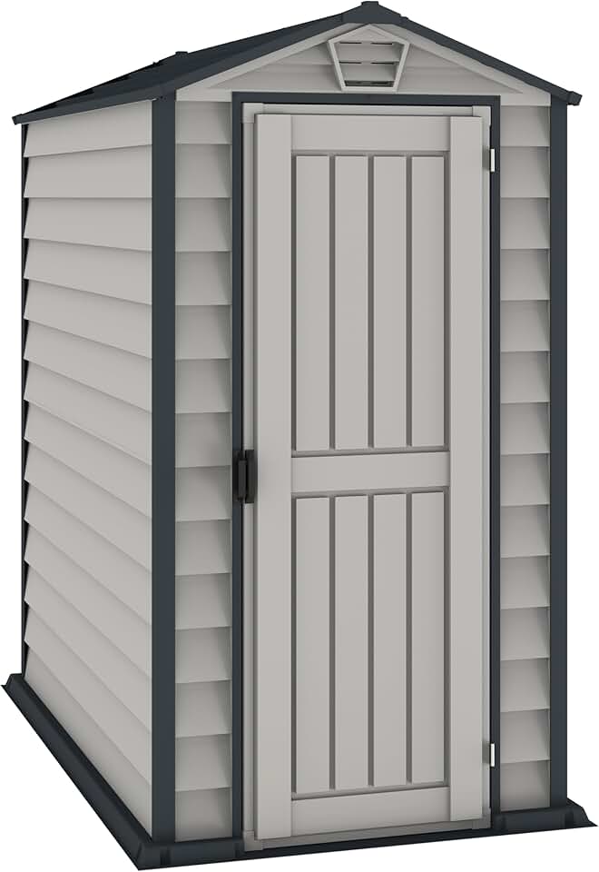 etevert EverMore 4 x 6 (1.99 m²) Abri de jardin en plastique, solution de stockage extérieur ignifuge et tout temps, avec plancher en plastique, abri en vinyle sans entretien, Adobe & Grey