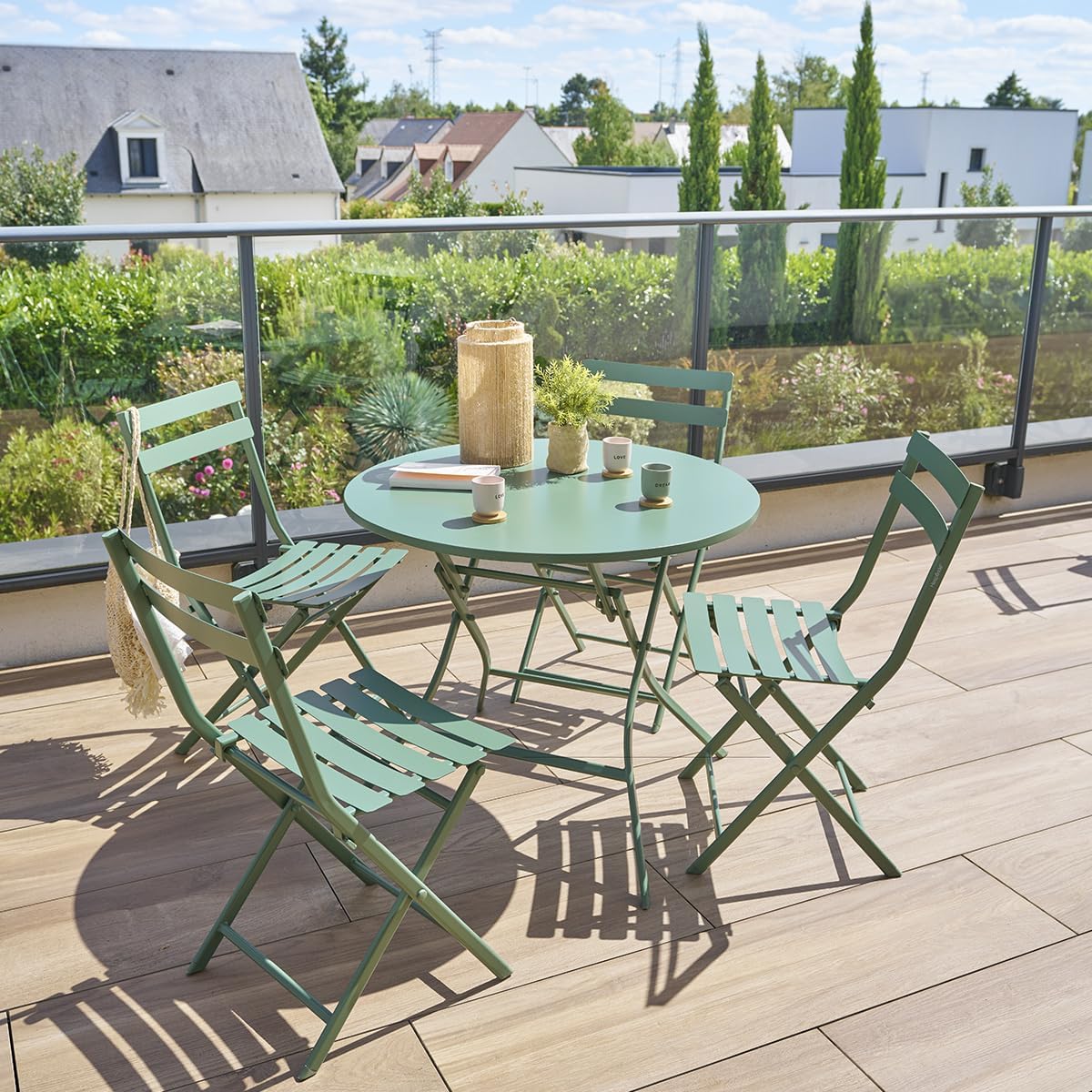 etevert - Greensboro - table pliante acier 4 places, vert olive