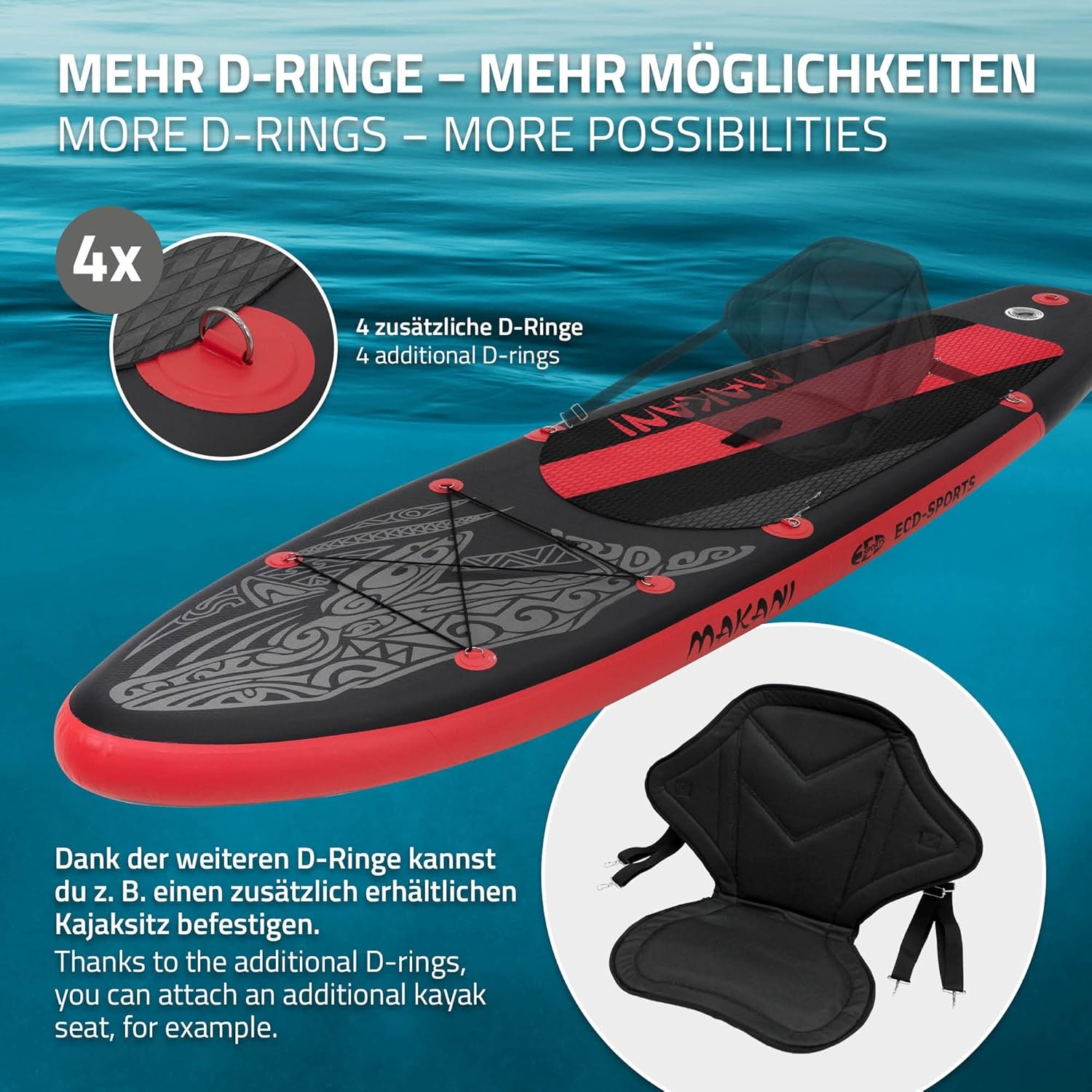 etevert - Stand Up Paddle Board - 305/308/320/380 cm - PVC, 120/150 kg, 10/15 cm d'épaisseur