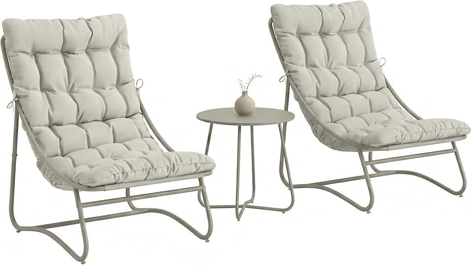 etevert - Salon Bistro 3 pièces - table ronde, chaises textilène, coussins - mobilier de jardin métal, 2 personnes, gri