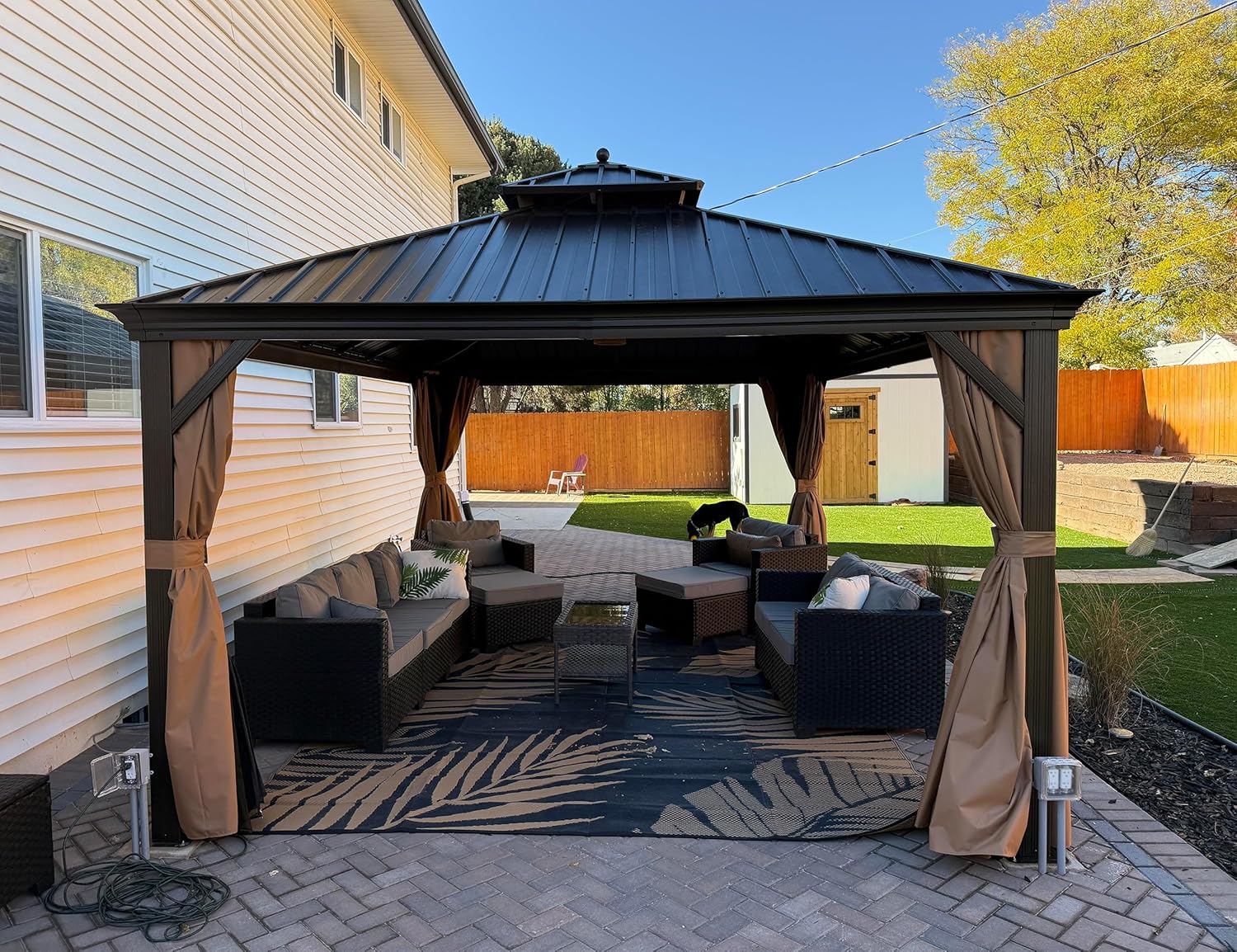 etevert - Pergola toit double 4,85x3,65m acier moustiquaire rideaux
