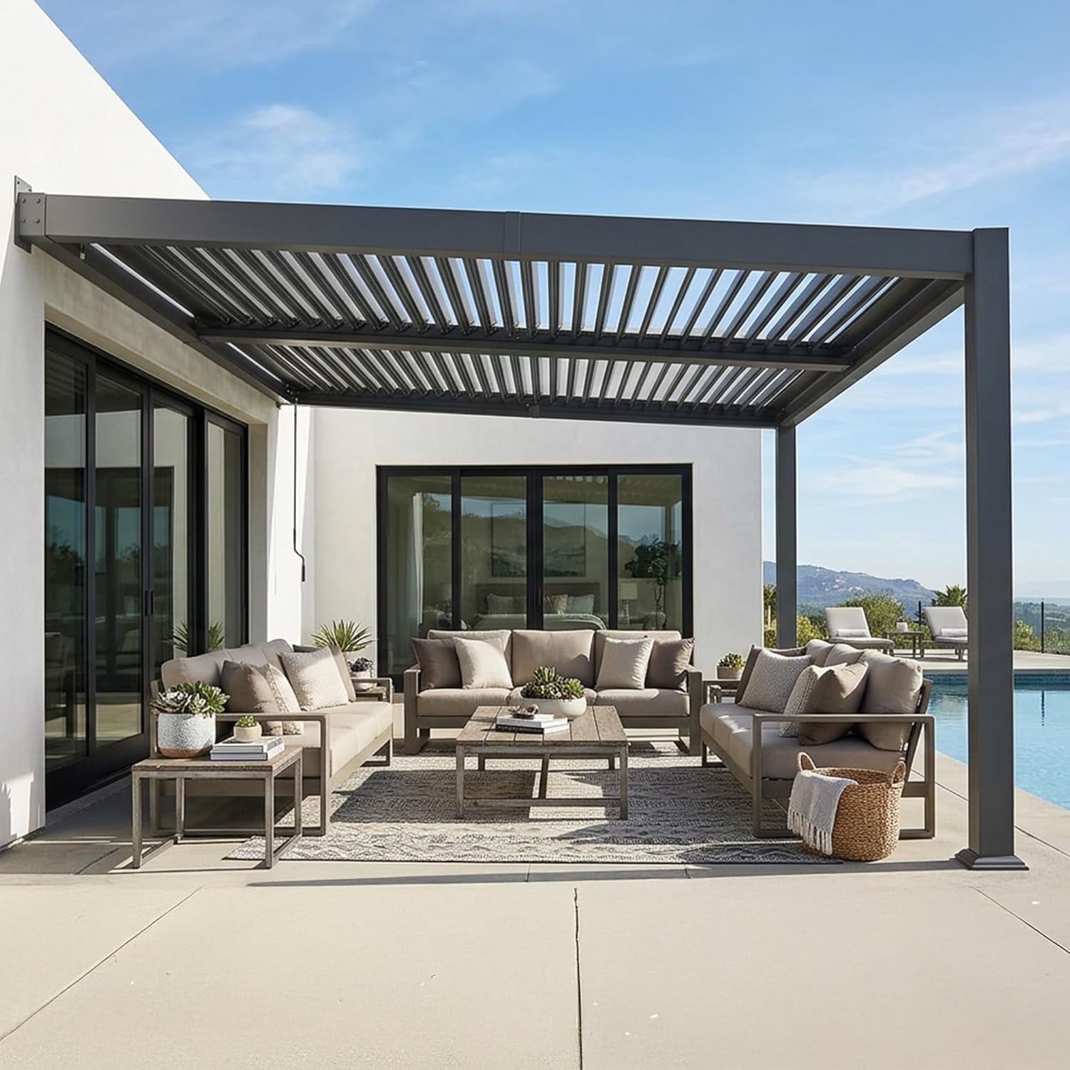 etevert - Pergola bioclimatique adossée - 3x4,25m - aluminium, lames orientables, résistante UV et pluie