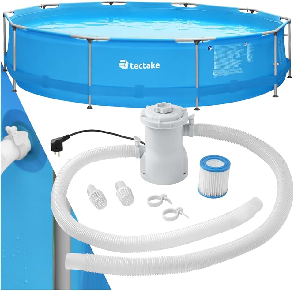 etevert® Piscine Tubulaire Ronde Piscine Hors Sol Ø360 x 76 cm Bleu, Structure en Acier, PVC Résistant aux UV & à la déchirure, avec Pompe Piscine à Filtre, Montage & démontage Facile