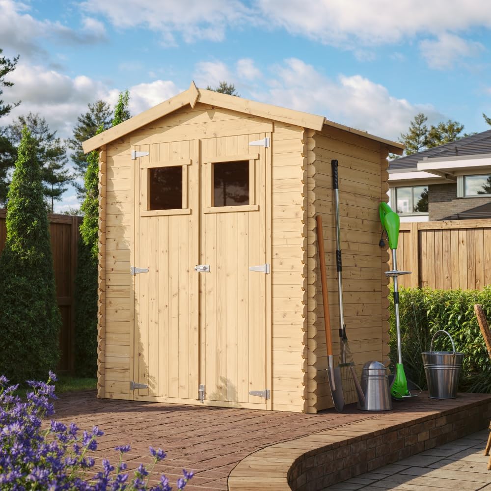 Abri de Jardin en Bois avec Sol TRAITÉ - Stockage extérieur I196xL136xH218 cm/ 1.98 m2 Petit abri à Outils, Local à vélos - Toit imperméable, fenêtres - etevert M367