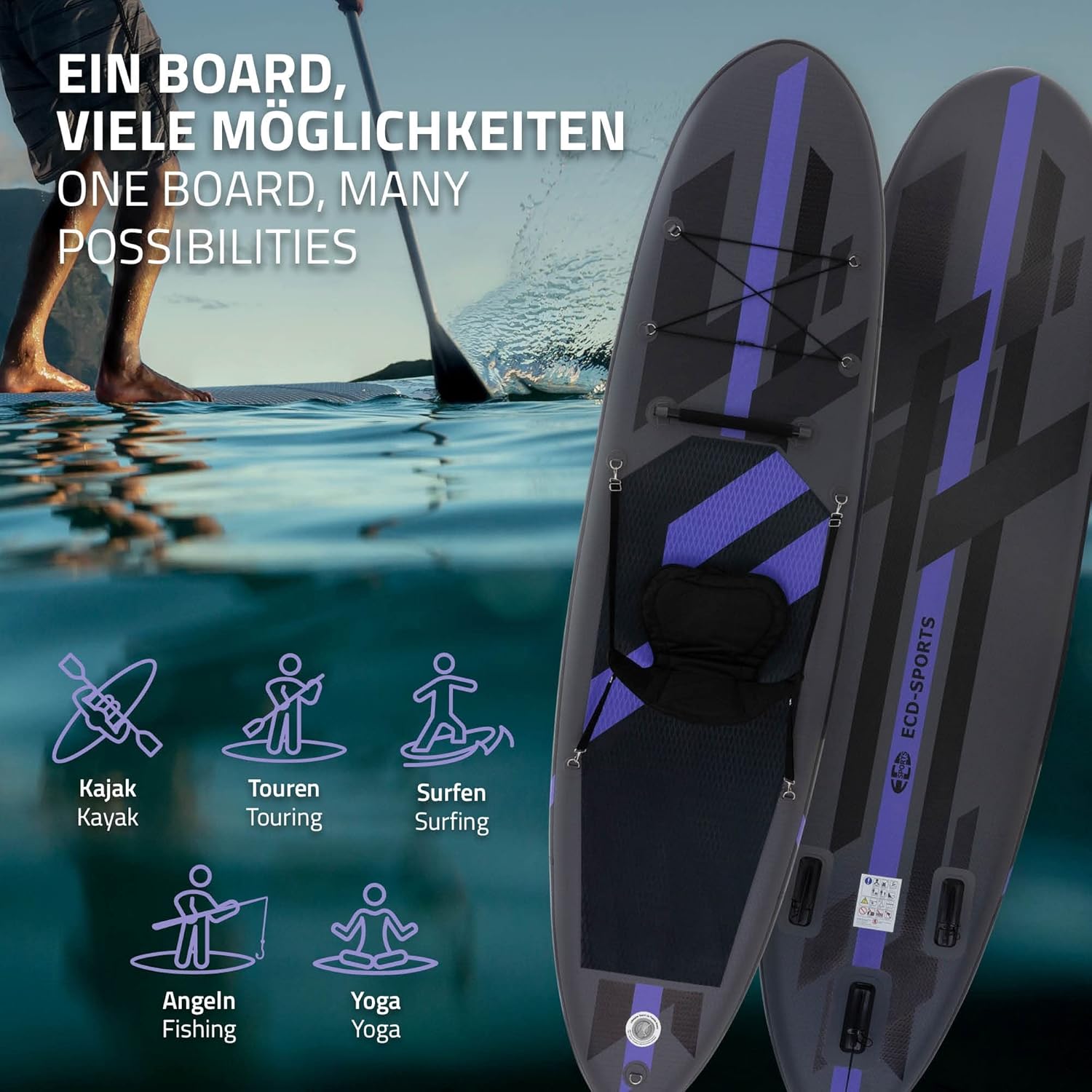 etevert - Stand Up Paddle Gonflable - 305/308/320/380 cm - PVC, 120/150 kg, 10/15 cm