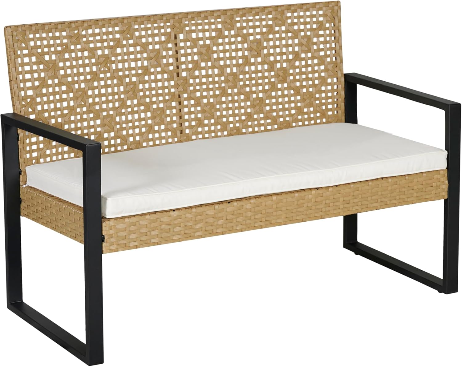 etevert - Salon de jardin 4 pièces, acier/acacia, 2 chaises + banc, beige/naturel