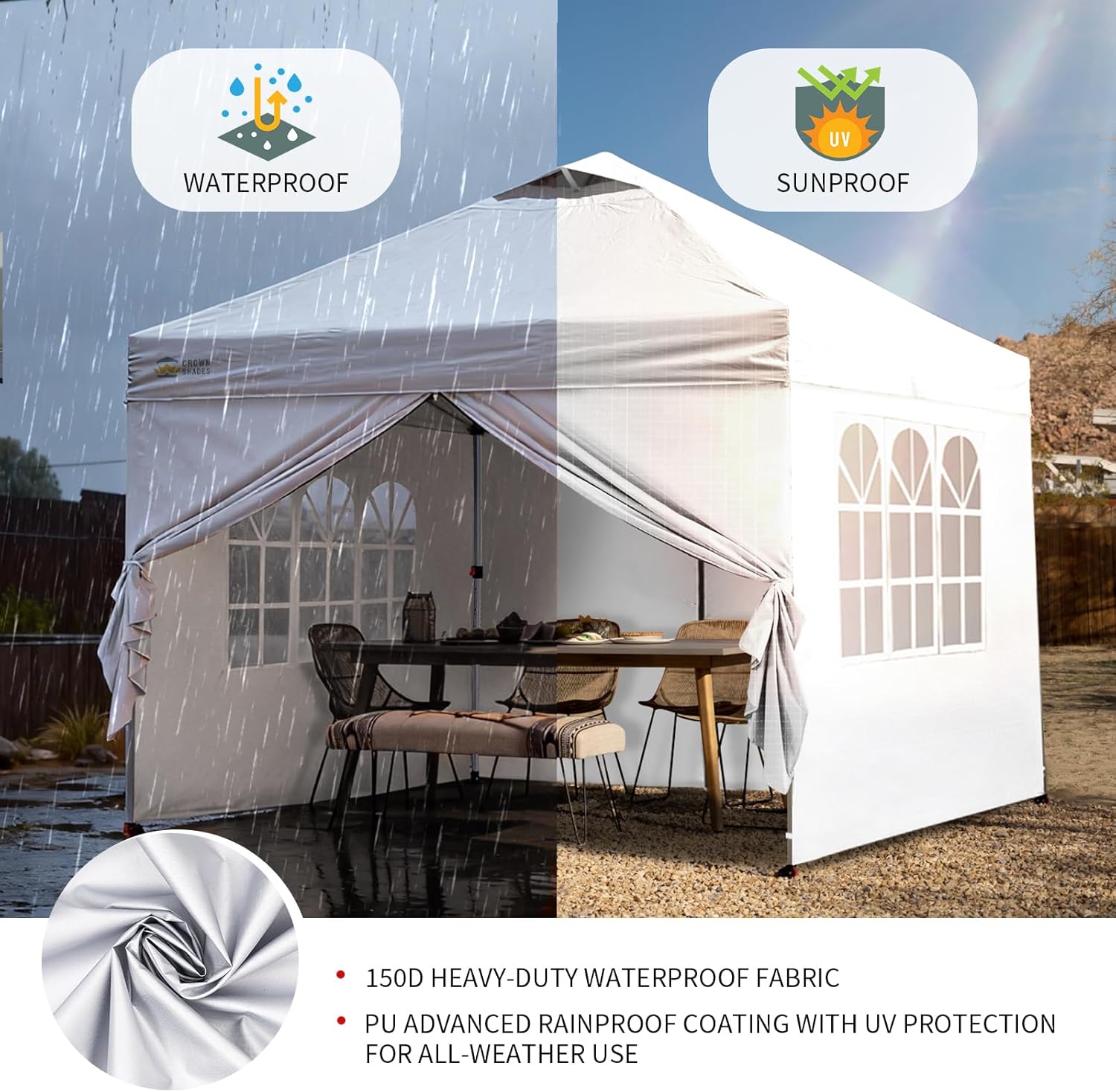 etevert - Tonnelle Pliante - 3x3m - Imperméable, UPF 50+, 4 parois, sacs, blanc