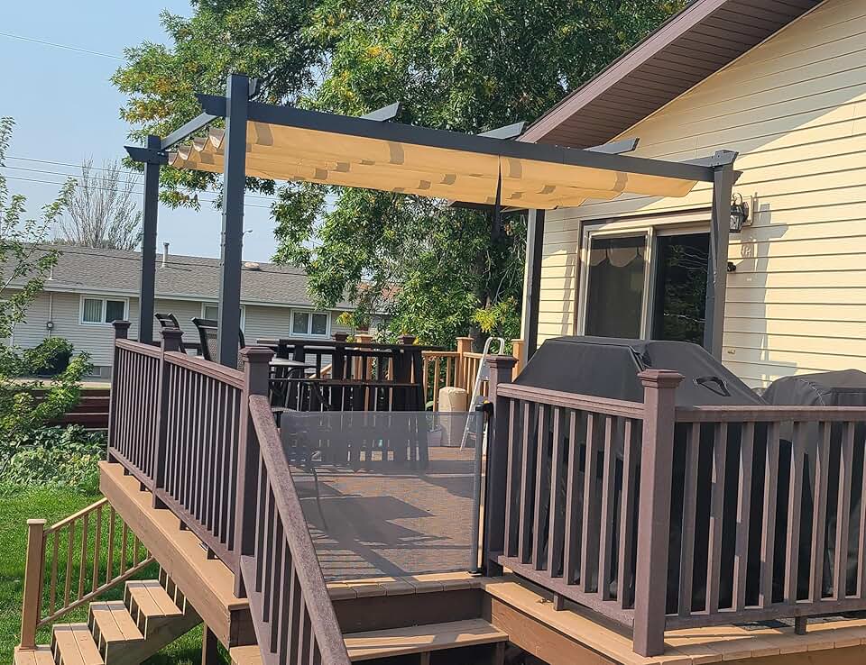 etevert - Pergola Aluminium - 4x3m - Toit coulissant, tissu kaki