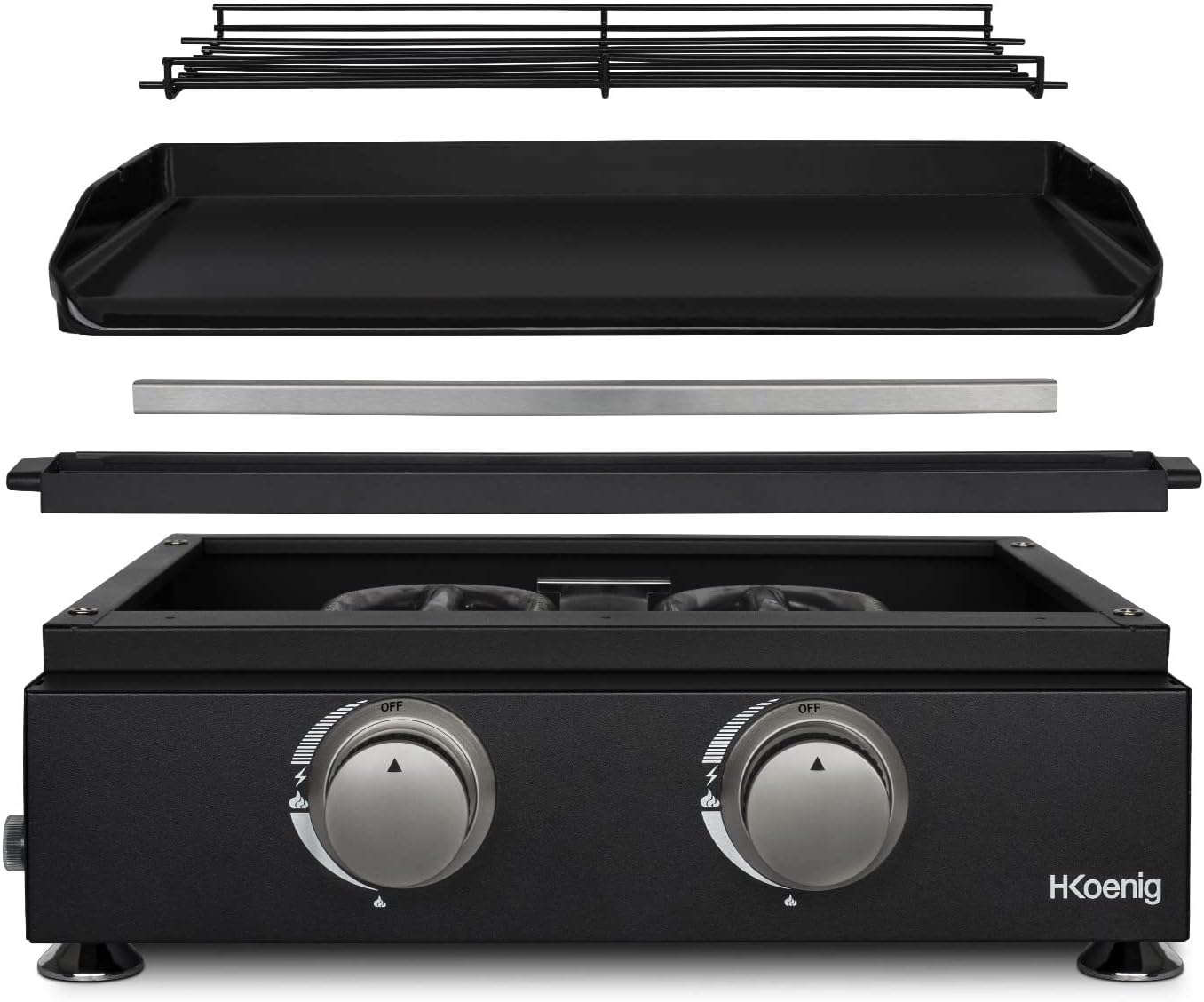 etevert - plancha gaz 2 brûleurs - acier inox, fonte, jusqu'à 350°C - PLX1022
